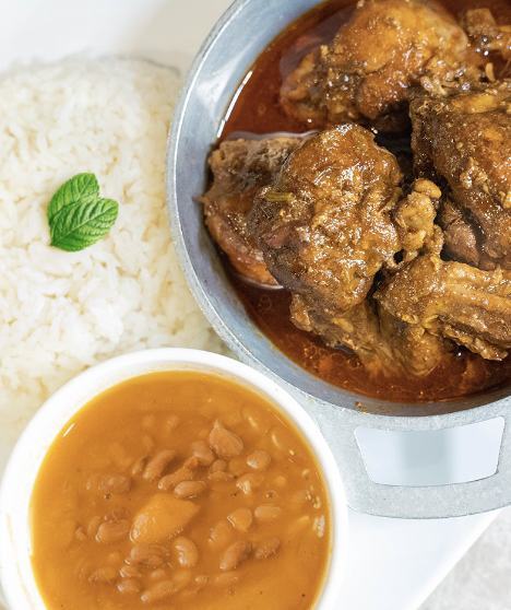 Pollo guisado with rice and beans